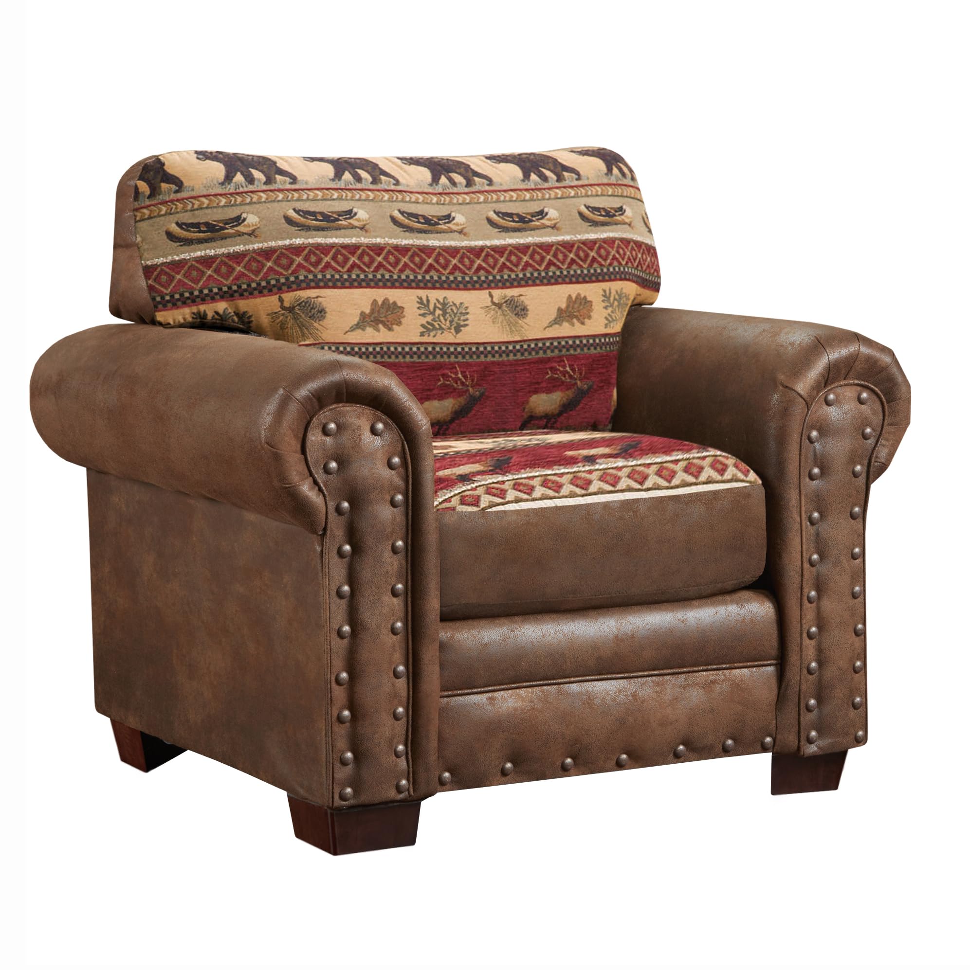 American Furniture Classics Os Home Office Furniture Club Chair, Microfiber, Brown With Sierra Lodge Tapestry